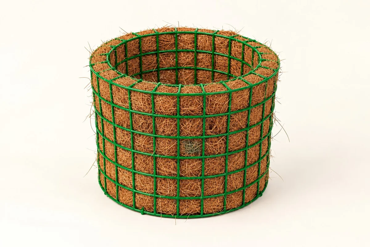 Natural coconut coir planting pot with green wire mesh